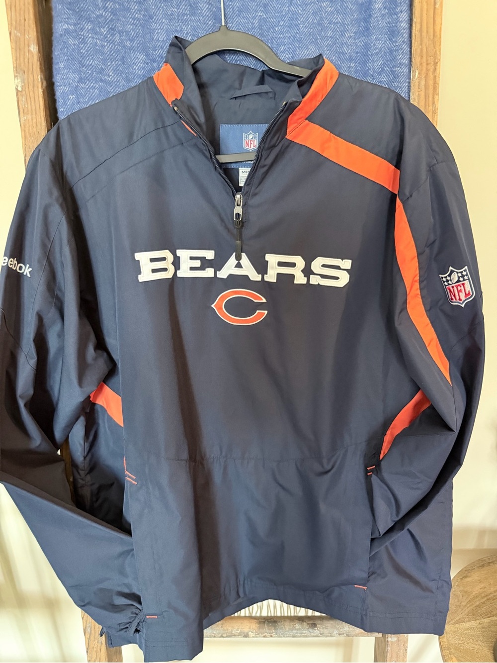 Reebok Navy and Orange Chicago Bears Windbreaker Pullover